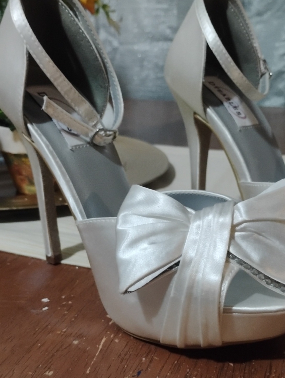 Satin Ivory Bow Ankle-Strap Stiletto Heels